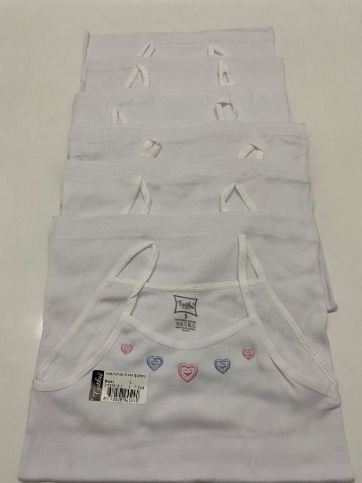 Tutku 6 lı Paket Beyaz Kız İp  Askılı Atlet