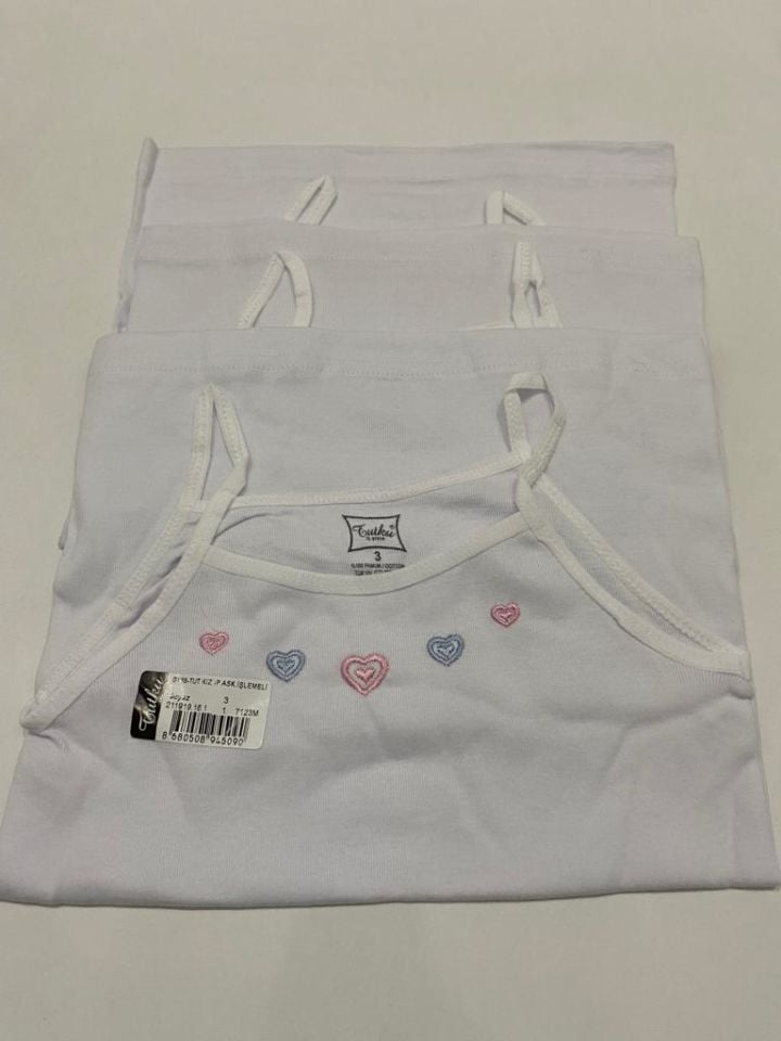 Tutku 3 lü Paket Beyaz Kız İp  Askılı Atlet