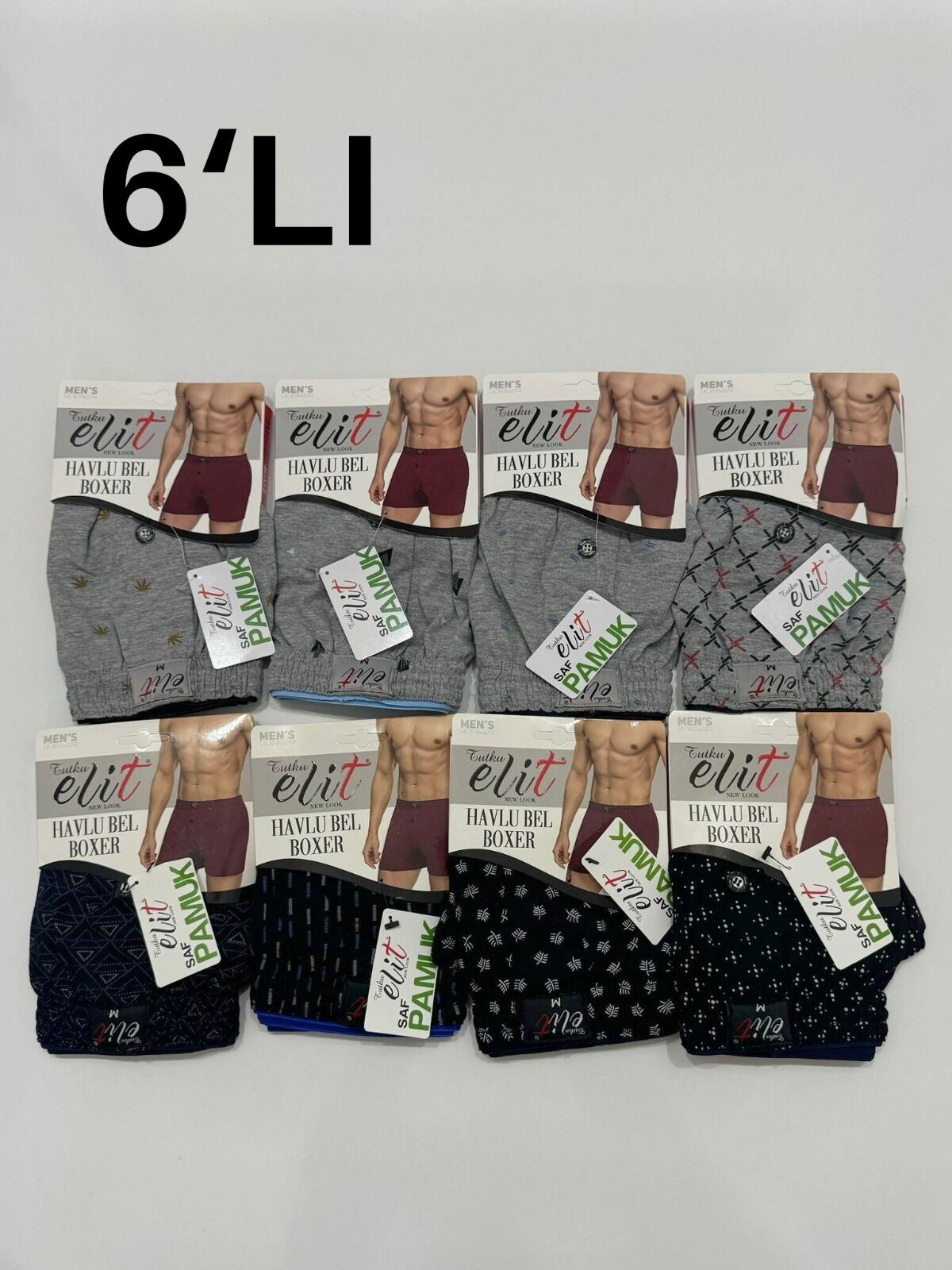 Tutku Elit 1102 Desenli 6 lı Paket  Bol Kesim Havlu Bel Erkek Boxer