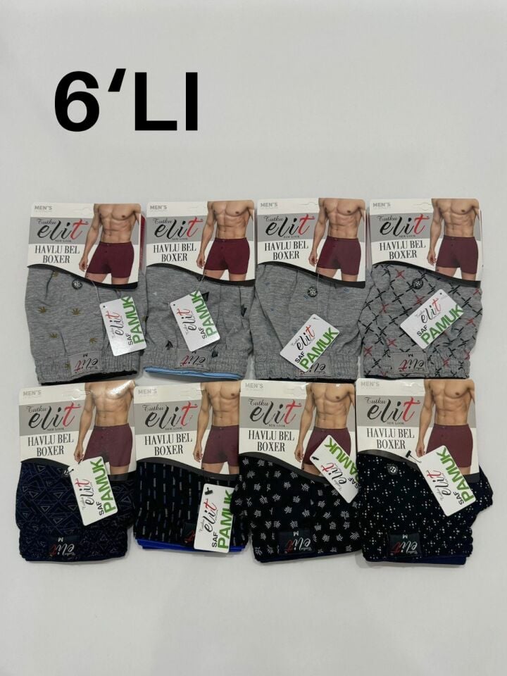 Tutku Elit 1102 Desenli 6 lı Paket  Bol Kesim Havlu Bel Erkek Boxer