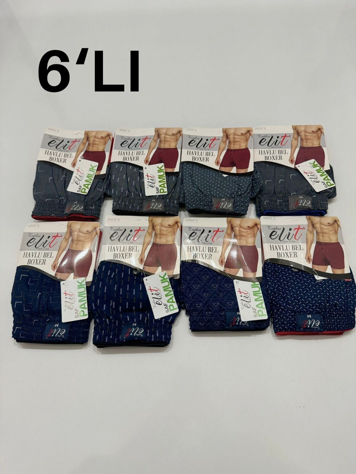 Tutku Elit 1102 Desenli 6 lı Paket  Bol Kesim Havlu Bel Erkek Boxer