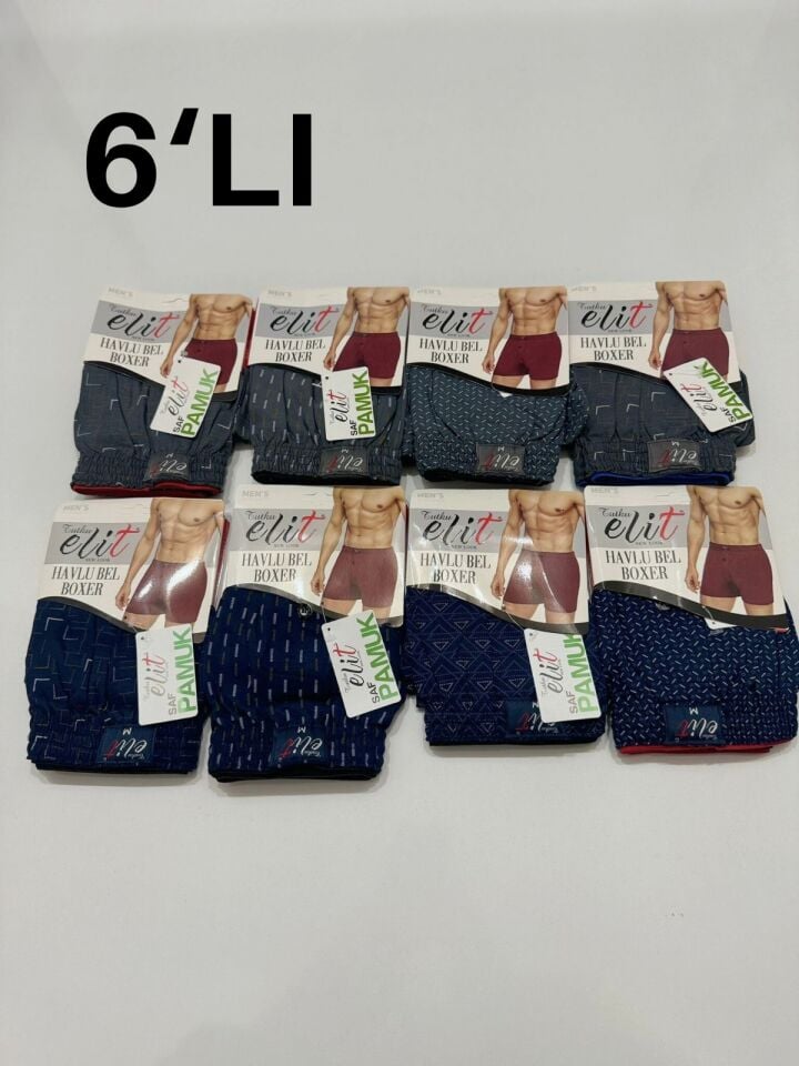 Tutku Elit 1102 Desenli 6 lı Paket  Bol Kesim Havlu Bel Erkek Boxer