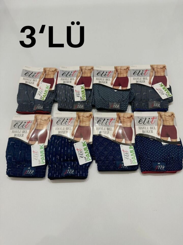Tutku Elit 1102 Desenli 3 lü Paket  Bol Kesim Havlu Bel Erkek Boxer