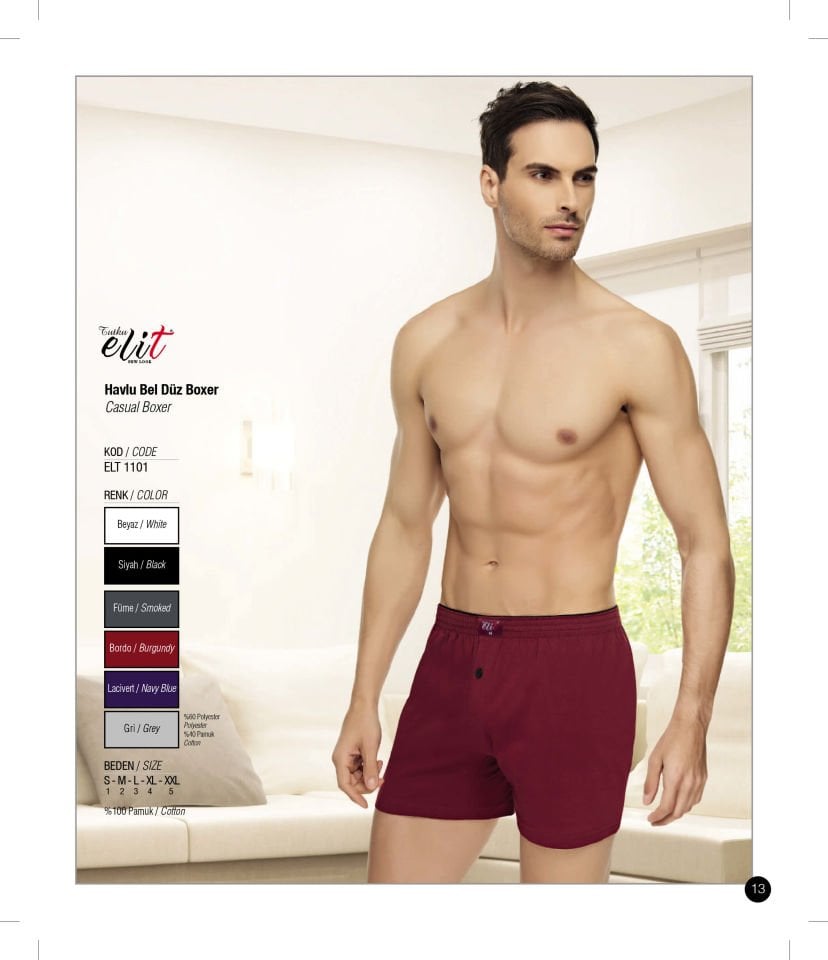 Tutku Elit 1101 Havlu Bel Penye Erkek Boxer 6 lı Paket