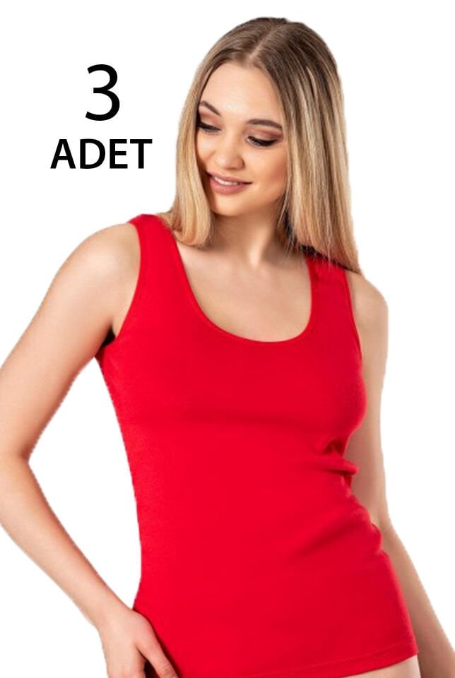 Tutku 3 Lü Paket Kırmızı Geniş Askılı Kadın Düz  Atlet