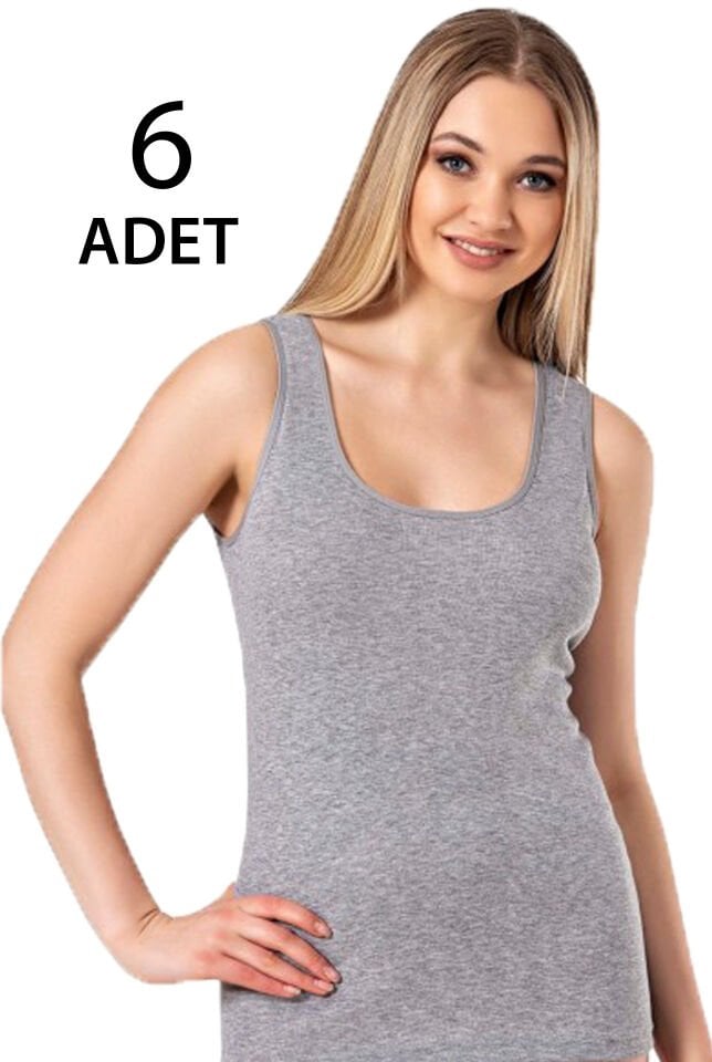 Tutku 6 Lı Paket Gri Geniş Askılı Kadın Düz  Atlet