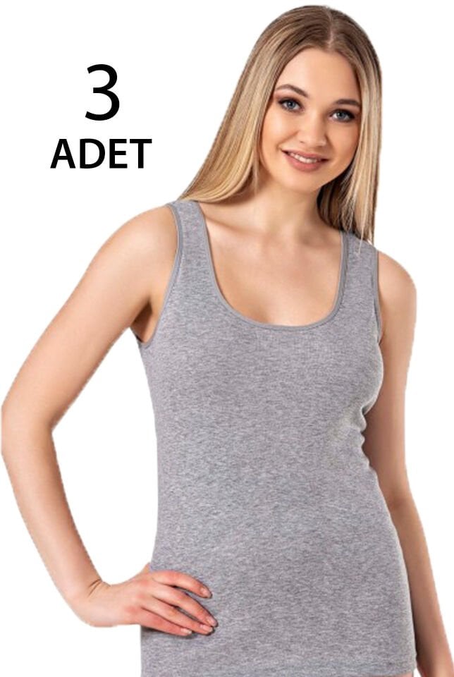 Tutku 3 Lü Paket Gri Geniş Askılı Kadın Düz  Atlet