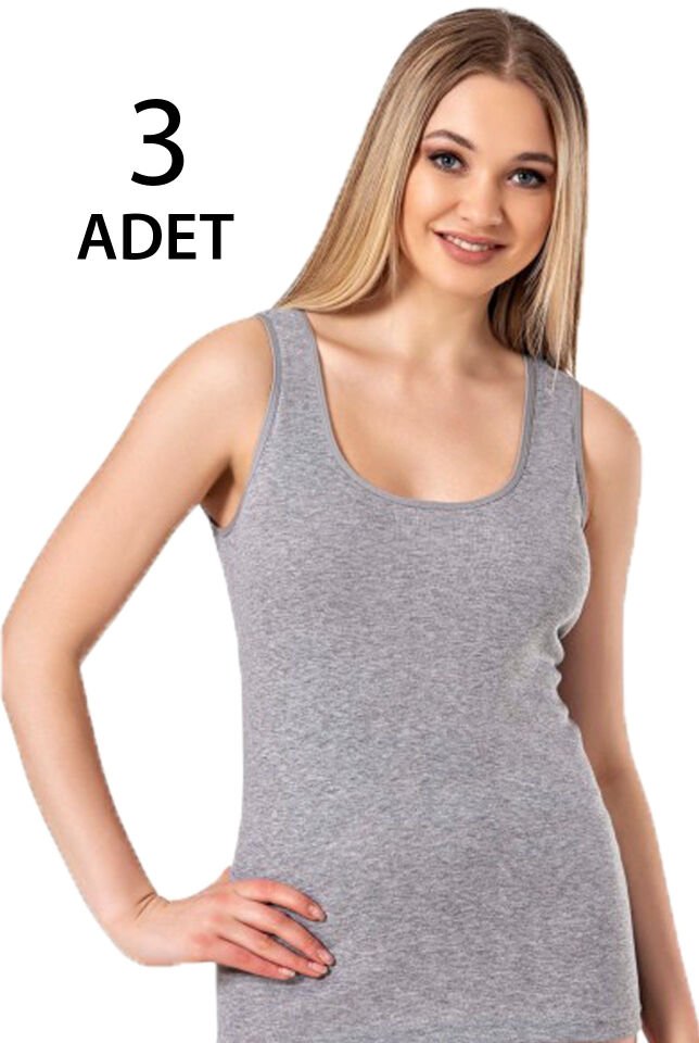 Tutku 3 Lü Paket Gri Geniş Askılı Kadın Düz  Atlet