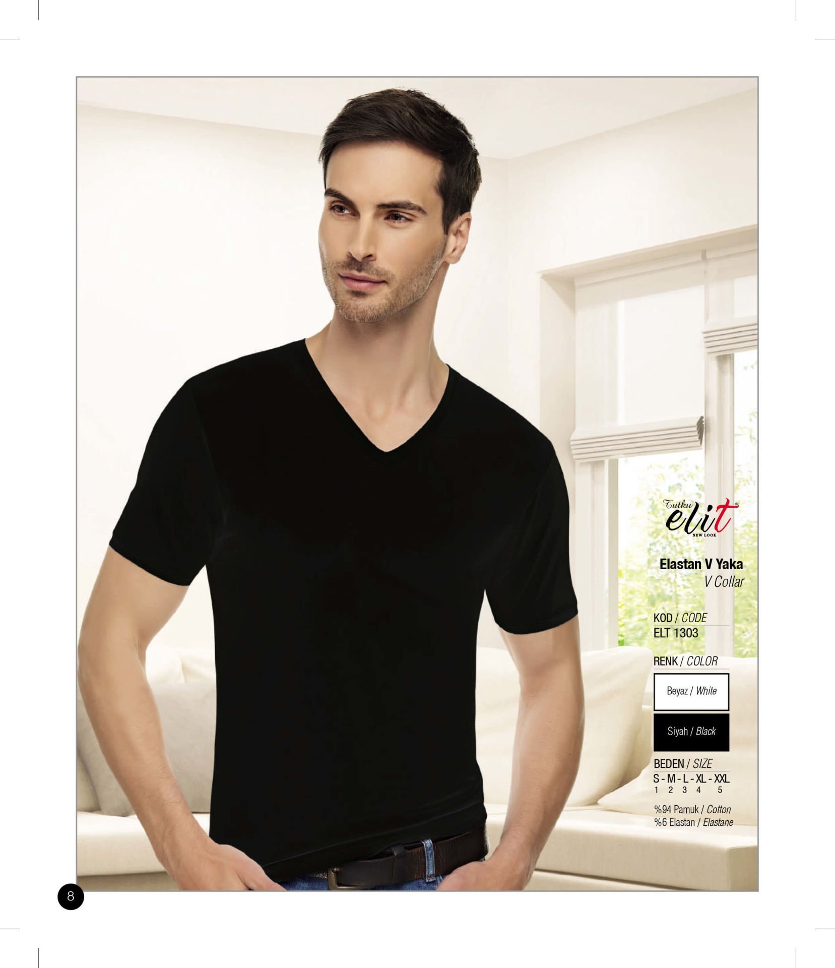 Tutku Elit 1303 Elastan V Yaka Atlet 3 lü Paket SİYAH - M