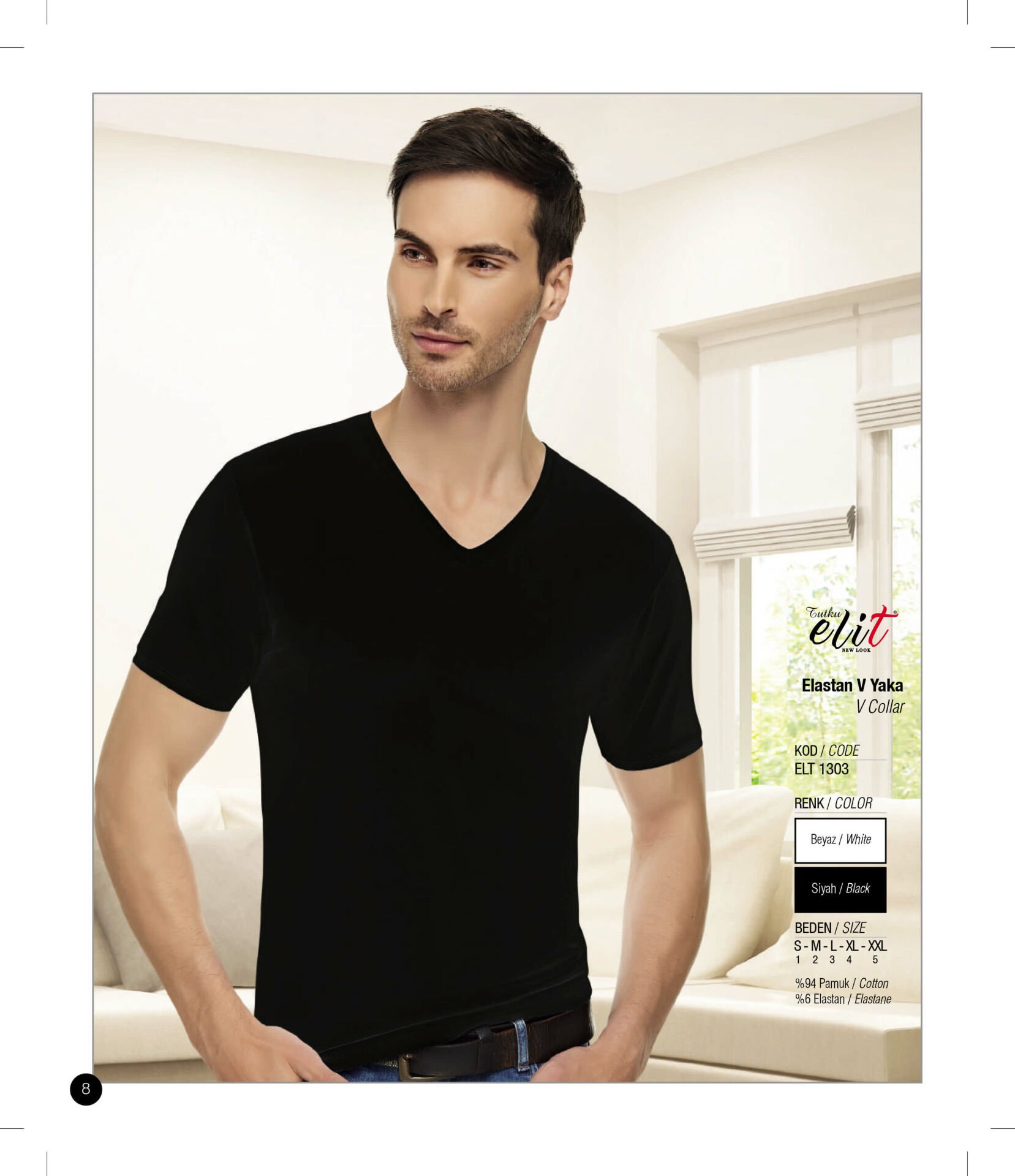 Tutku Elit 1303 Elastan V Yaka Atlet 6 lı Paket BEYAZ - 2XL
