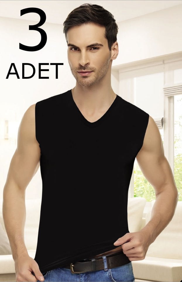 Tutku Elit 1305 Elastan V Yaka Sıfır Kol Atlet 3 lü Paket