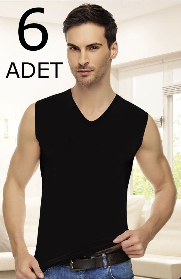 Tutku Elit 1305 Elastan V Yaka Sıfır Kol Atlet 6 lı Paket