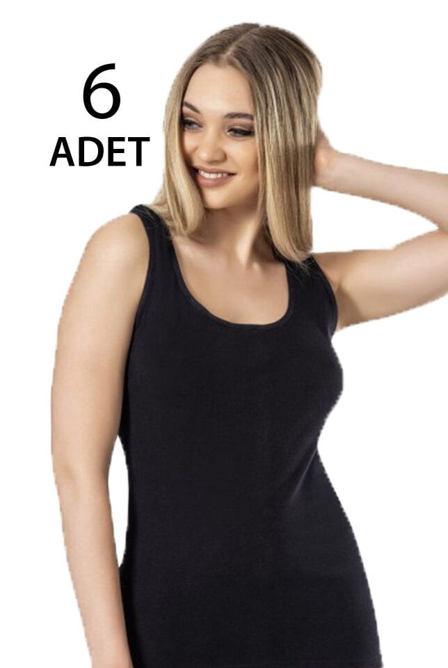 Tutku 6 Lı Paket Siyah Geniş Askılı Kadın Düz  Atlet