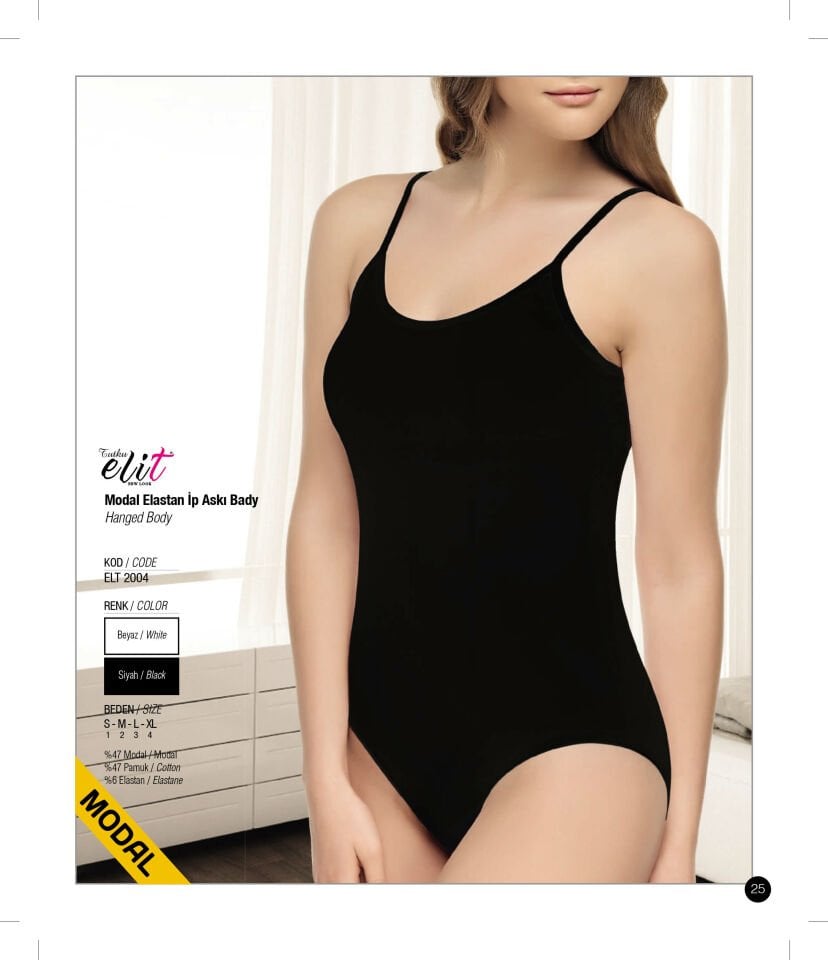 Tutku Elit 2004 Modal İp Askılı Çıtçıtlı Body 6 lı