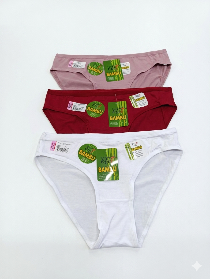 Tutku Elit 2711 İnce Bel Bambu Düz Kadın Bikini Külot 3 lü Paket
