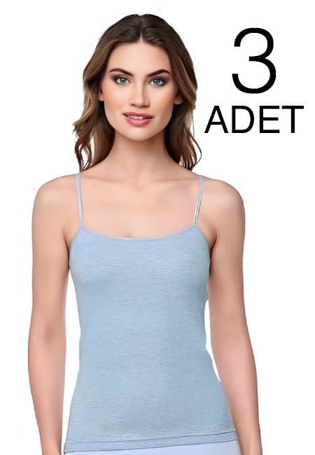 Tutku 3 lü Paket Gri  İp Askılı Kadın Düz  Atlet