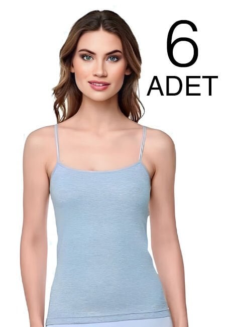 Tutku 6 Lı Paket  Gri İp Askılı Kadın Düz  Atlet