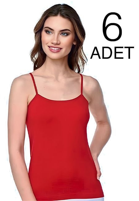 Tutku 6 Lı Paket  Kırmızı İp Askılı Kadın Düz  Atlet