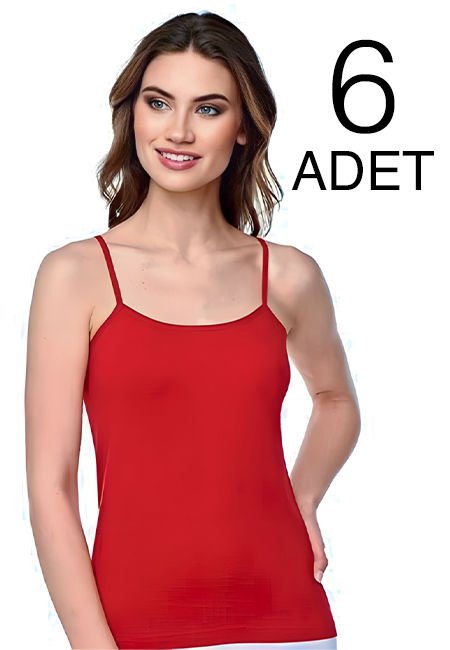 Tutku 6 Lı Paket  Kırmızı İp Askılı Kadın Düz  Atlet