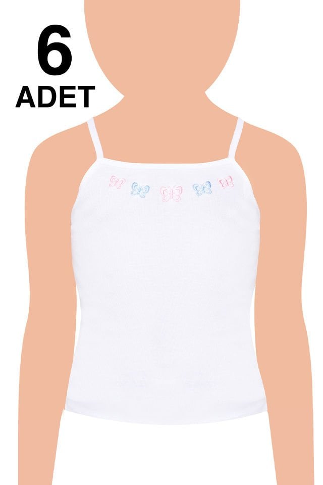 Tutku 6 lı Paket Beyaz Kız İp  Askılı Atlet