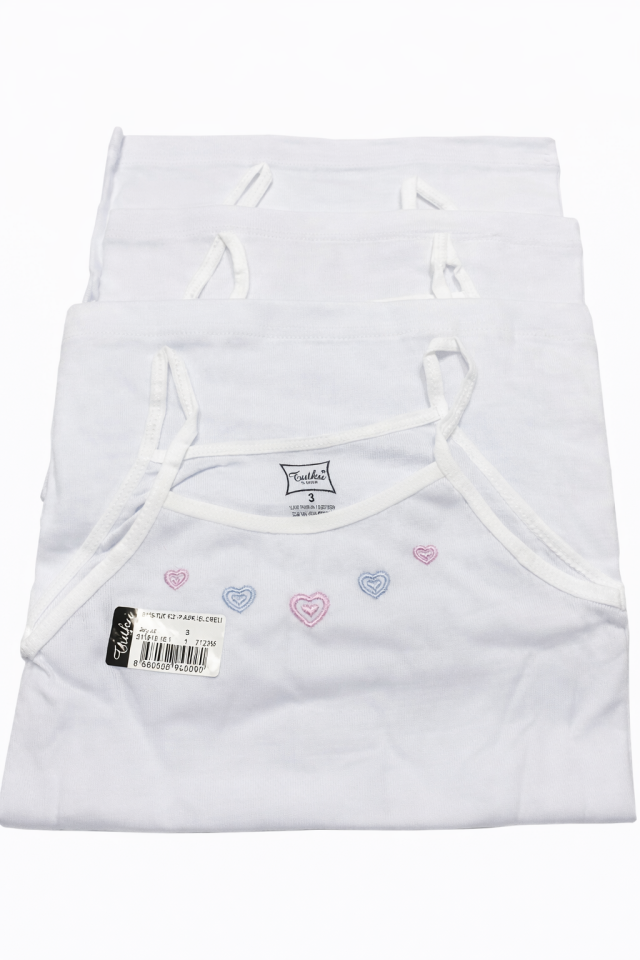 Tutku 3 lü Paket Beyaz Kız İp  Askılı Atlet