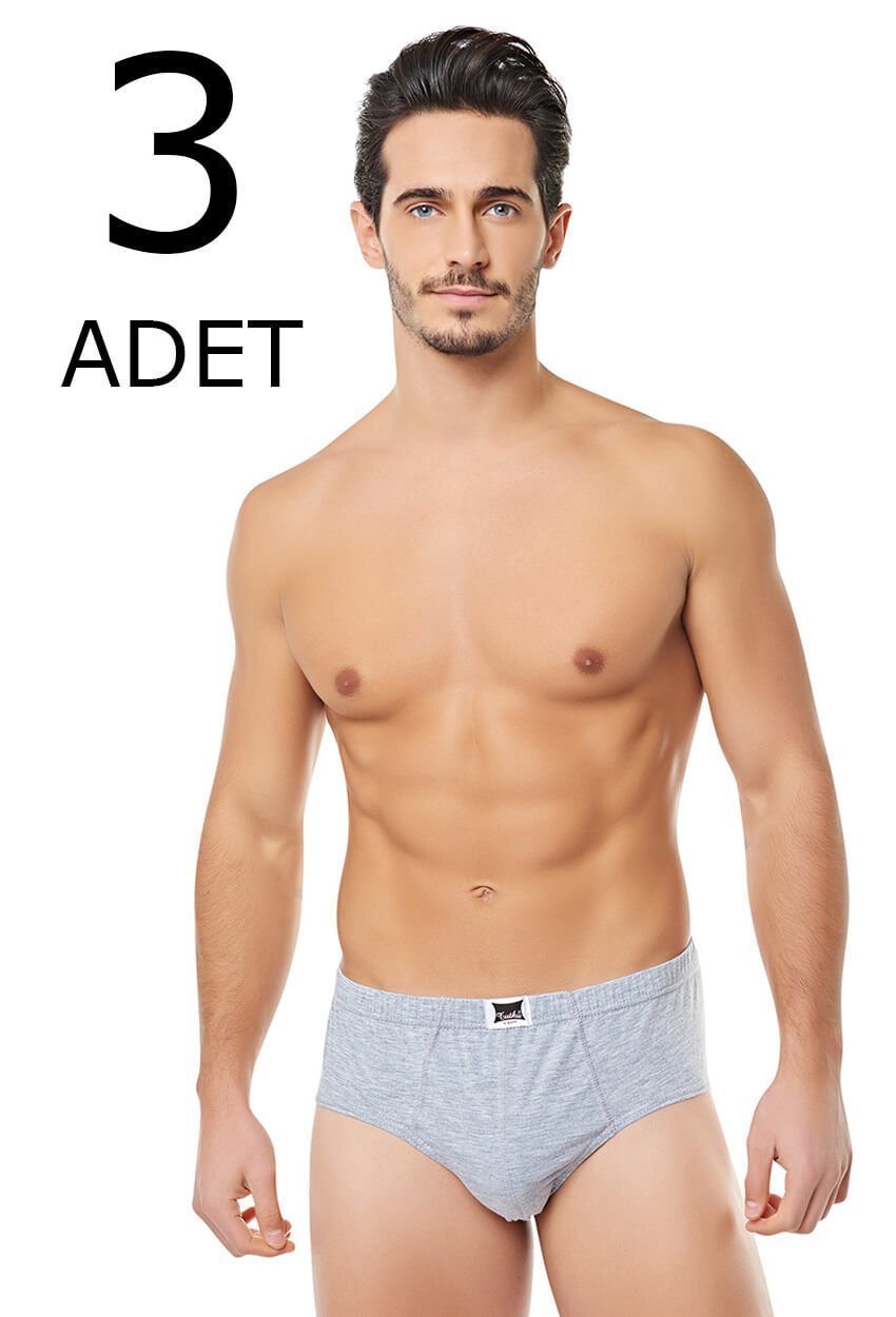 Tutku 3 lü Paket Pamuklu Renkli Erkek Slip Külot Gri