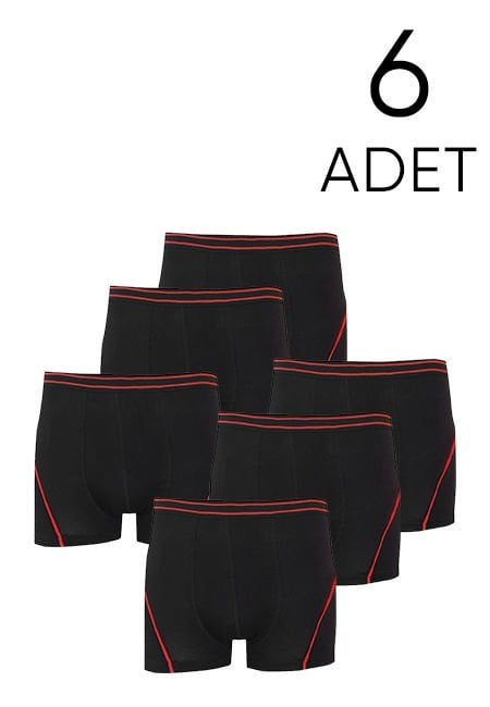 Tutku 6 lı Paket Siyah  Likralı Çocuk Boxer