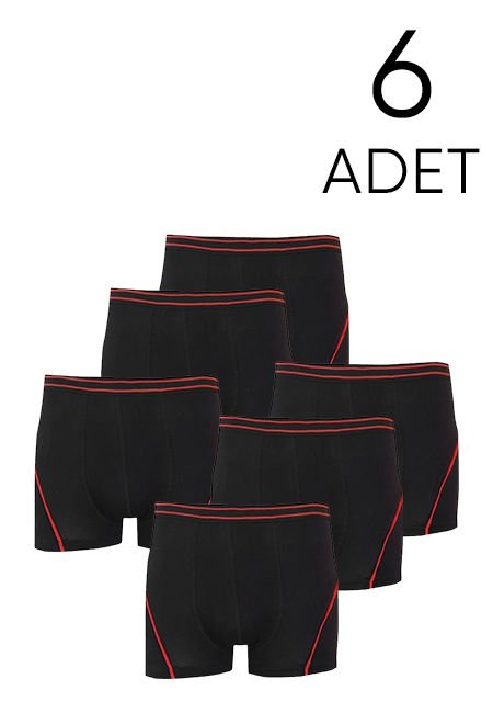 Tutku 6 lı Paket Siyah  Likralı Çocuk Boxer