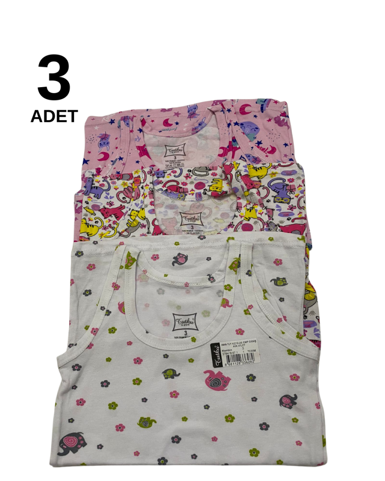 Tutku 3 lü Paket Renkli Desenli Kalın Askılı Kız Atlet (karışık desenler)