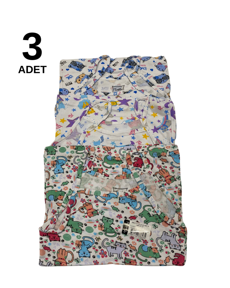 Tutku 3 lü Paket Renkli Desenli İp Askılı Kız Atlet (karışık desenler)