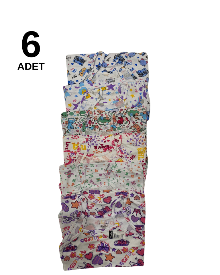 Tutku 6 lı Paket Renkli Desenli İp Askılı Kız Atlet (karışık desenler)