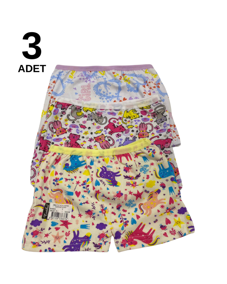 Tutku 3 lü Paket Renkli Desenli Kız Boxer Külot  (karışık desenler)