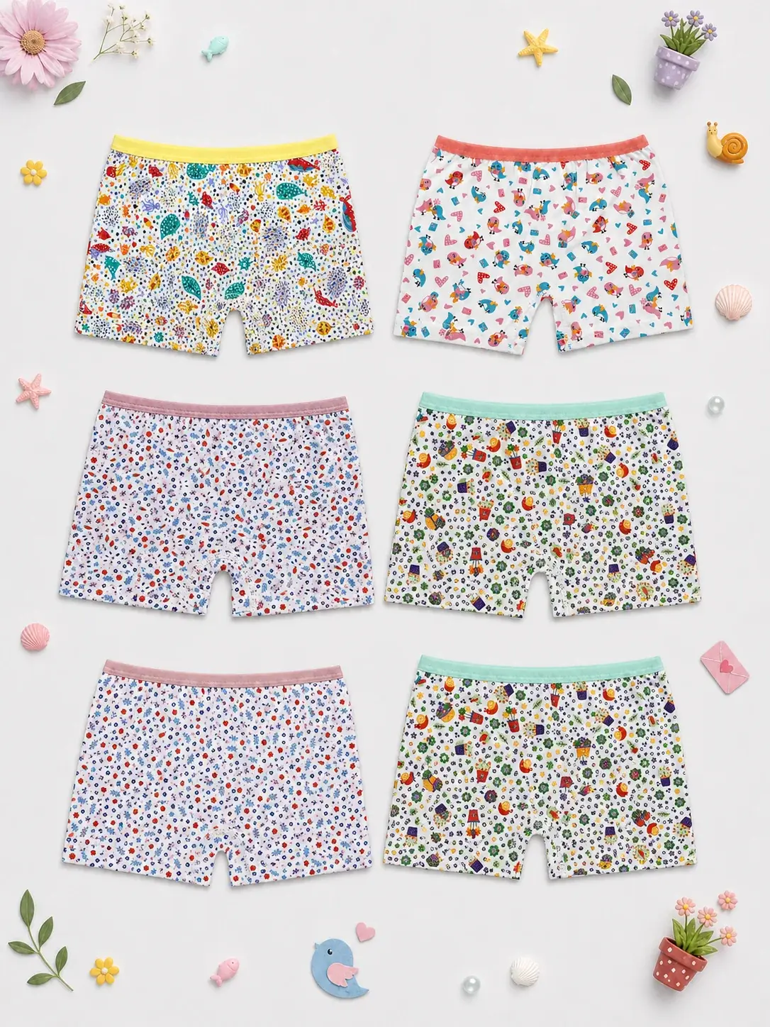 Tutku 6 lı  Paket Renkli Desenli Kız Boxer Külot  (karışık desenler)