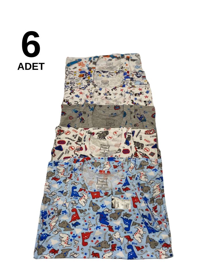 Tutku 6 lı Paket Renkli Desenli Erkek Çocuk Atlet  (karışık desenler)