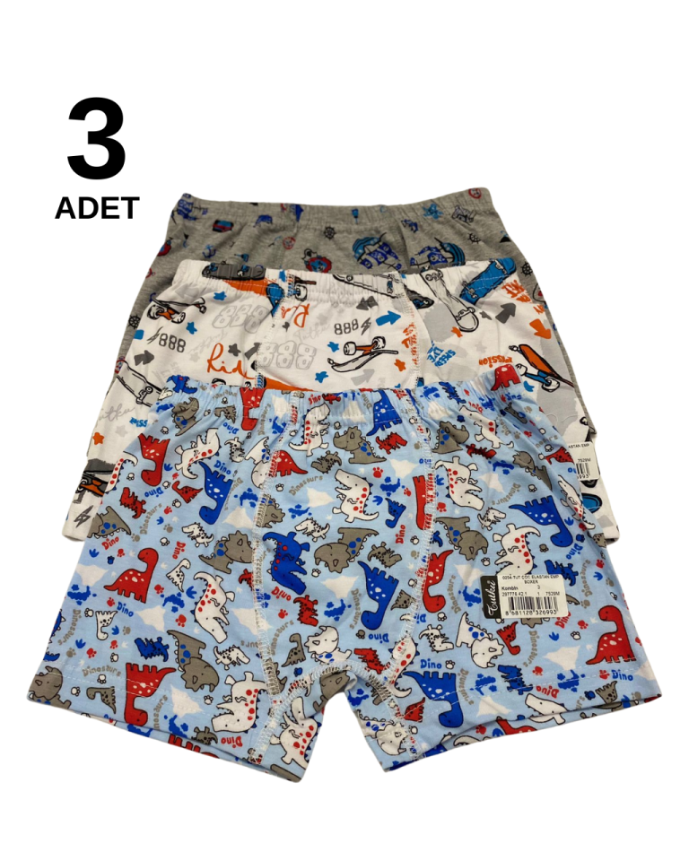 Tutku 3 lü Paket Renkli Desenli Erkek Çocuk Boxer  (karışık desenler)
