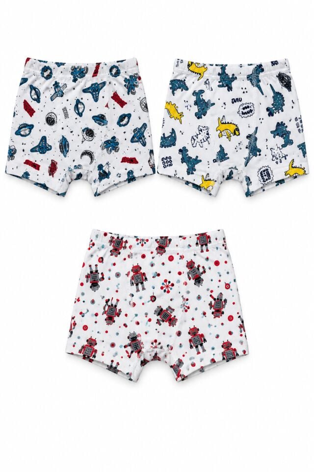 Tutku 3 lü Paket Renkli Desenli Erkek Çocuk Boxer  (karışık desenler)