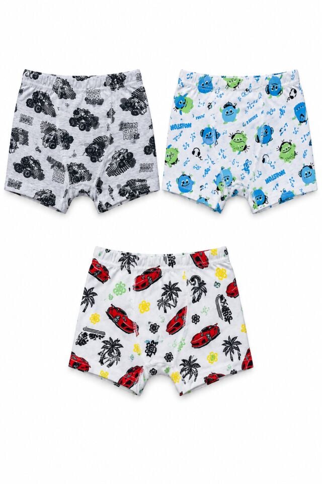 Tutku 3 lü Paket Renkli Desenli Erkek Çocuk Boxer  (karışık desenler)