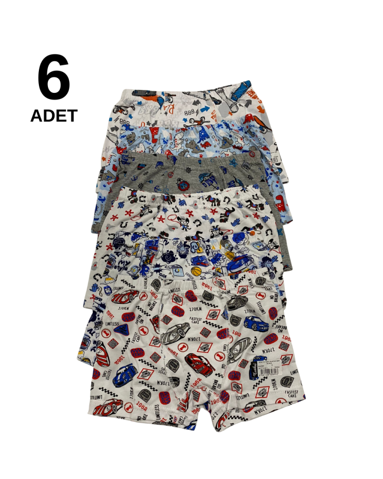 Tutku 6 lı Paket Renkli Desenli Erkek Çocuk Boxer  (karışık desenler)