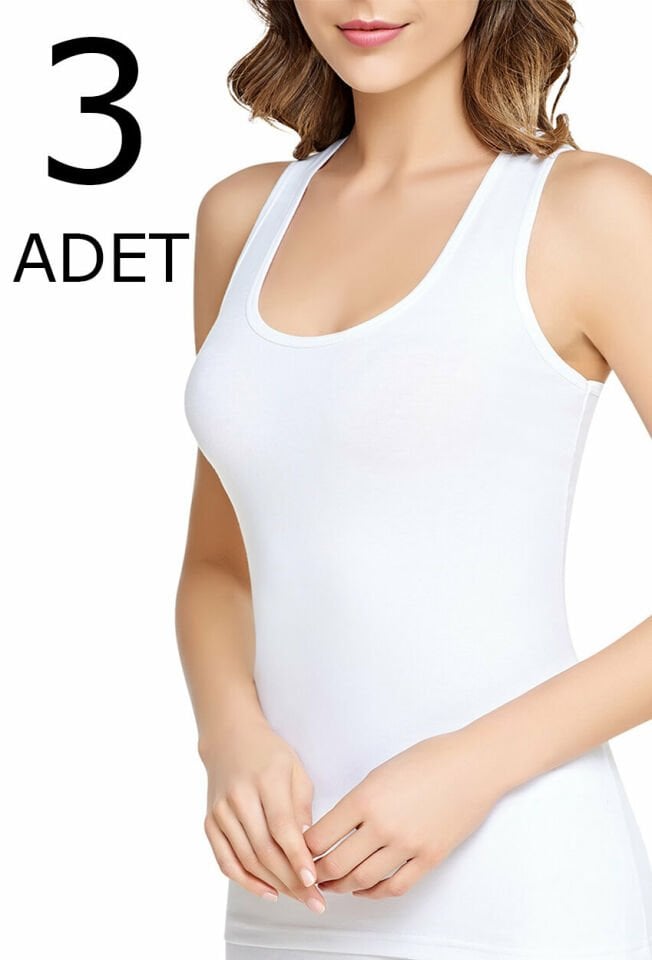 Tutku 3 lü Paket Likralı Klasik Geniş Askılı Kadın Atlet