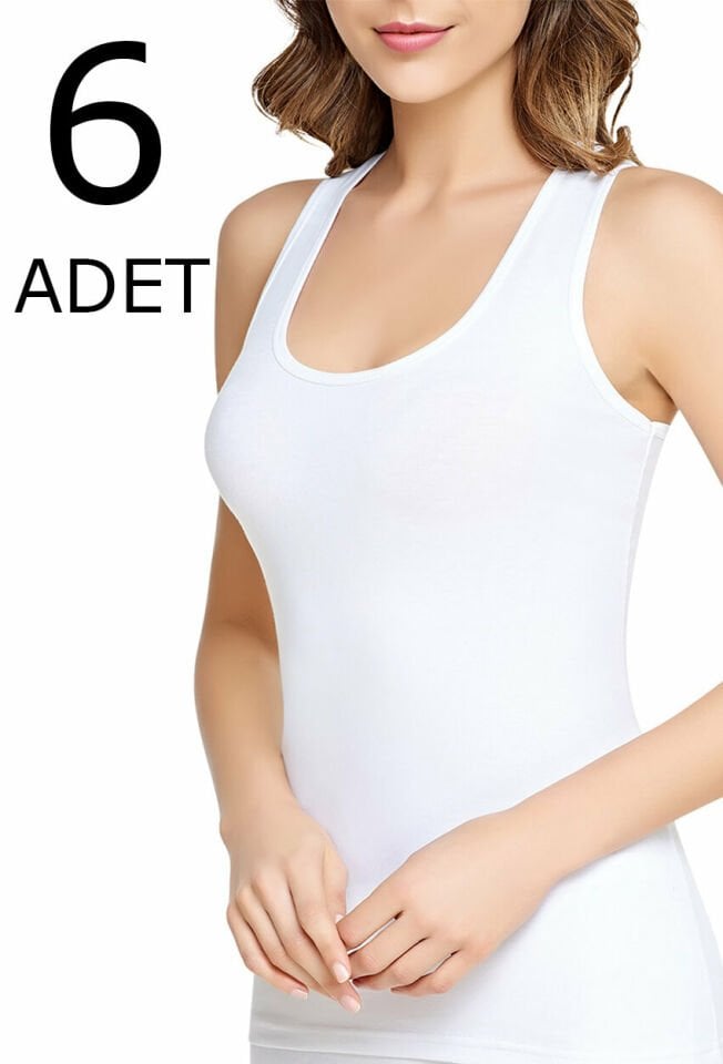 Tutku 6 lı Paket Likralı  Klasik Geniş Askılı Kadın Atlet