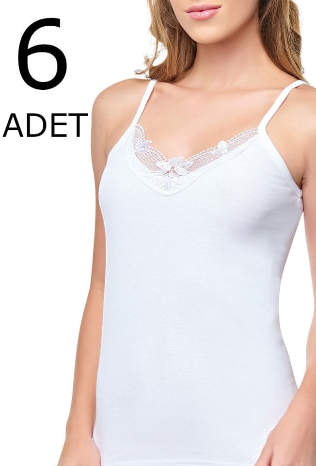 Tutku 6 lı Paket Likralı  Klasik İp Askılı Güpürlü Kadın Atlet