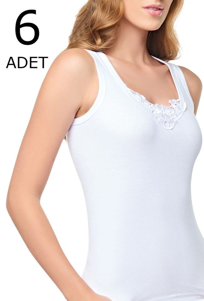 Tutku 6 lı Paket Likralı  Klasik Geniş Askılı Güpürlü Kadın Atlet