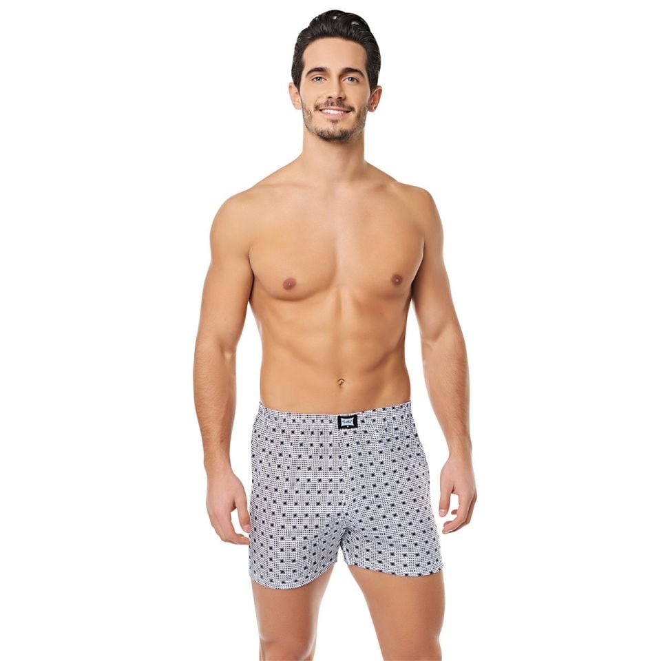Tutku Erkek Penye Desenli Bol Kesim Önü Düğmeli Boxer