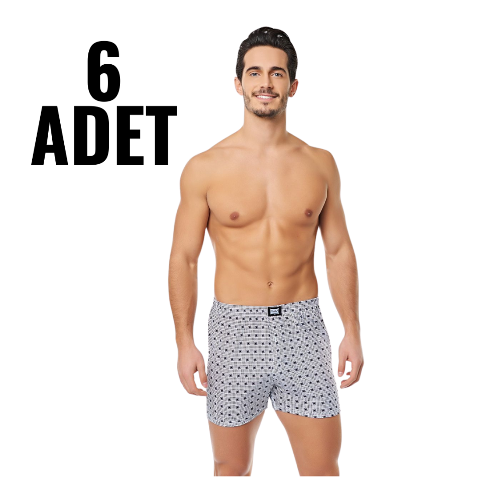 Tutku Erkek Penye Desenli Bol Kesim Önü Düğmeli Boxer 6 lı Paket