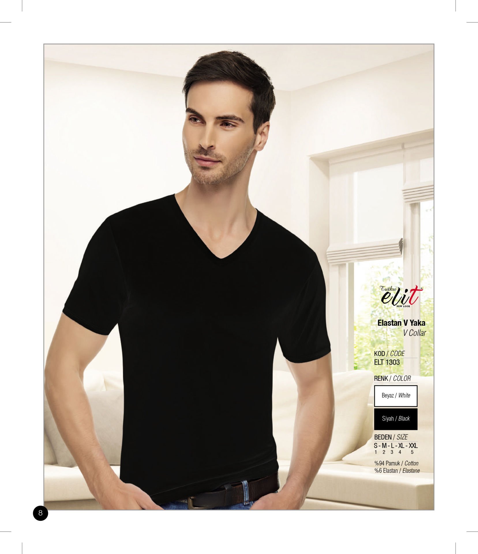 Tutku Elit 1303 Elastan V Yaka Atlet BEYAZ - L