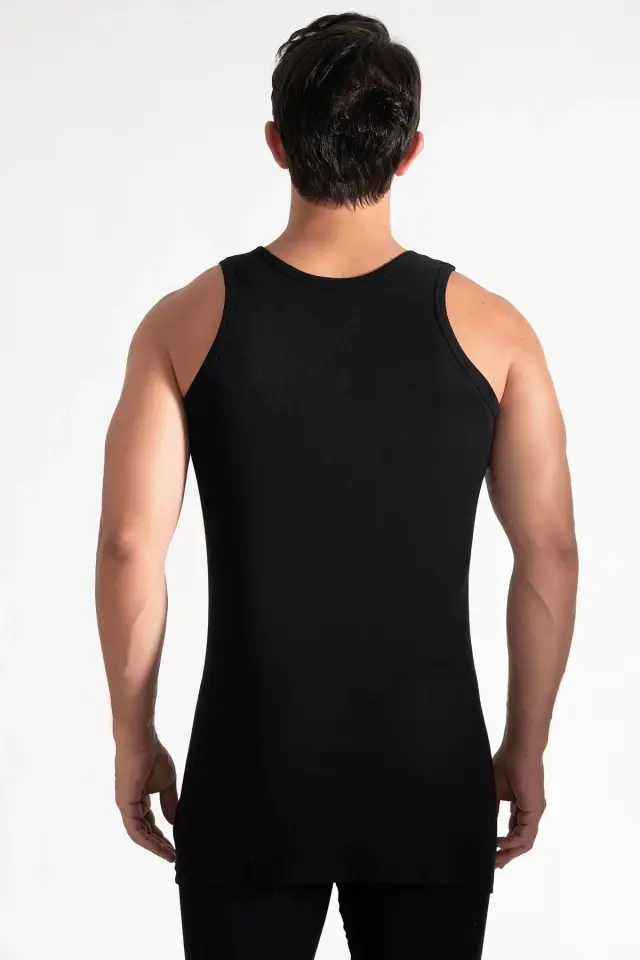 Tutku 6 lı Paket Ribana (Likralı) Siyah Erkek Askılı Atlet