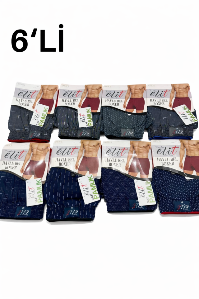 Tutku Elit 1102 Desenli 6 lı Paket  Bol Kesim Havlu Bel Erkek Boxer