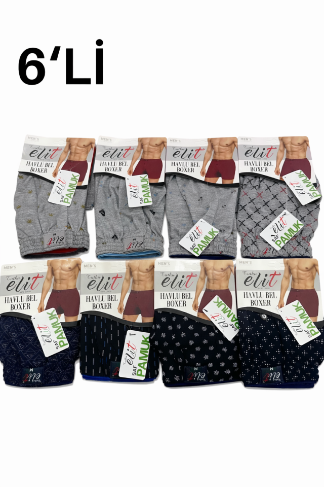 Tutku Elit 1102 Desenli 6 lı Paket  Bol Kesim Havlu Bel Erkek Boxer