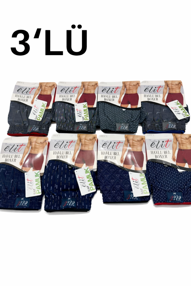 Tutku Elit 1102 Desenli 3 lü Paket  Bol Kesim Havlu Bel Erkek Boxer