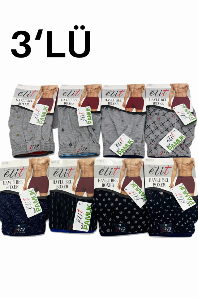 Tutku Elit 1102 Desenli 3 lü Paket  Bol Kesim Havlu Bel Erkek Boxer